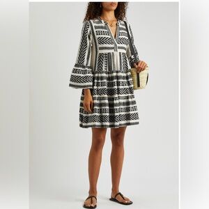 Devotion Twins Ella Short Dress Size XS 100% Cotton Black Off-white Boho Tiered